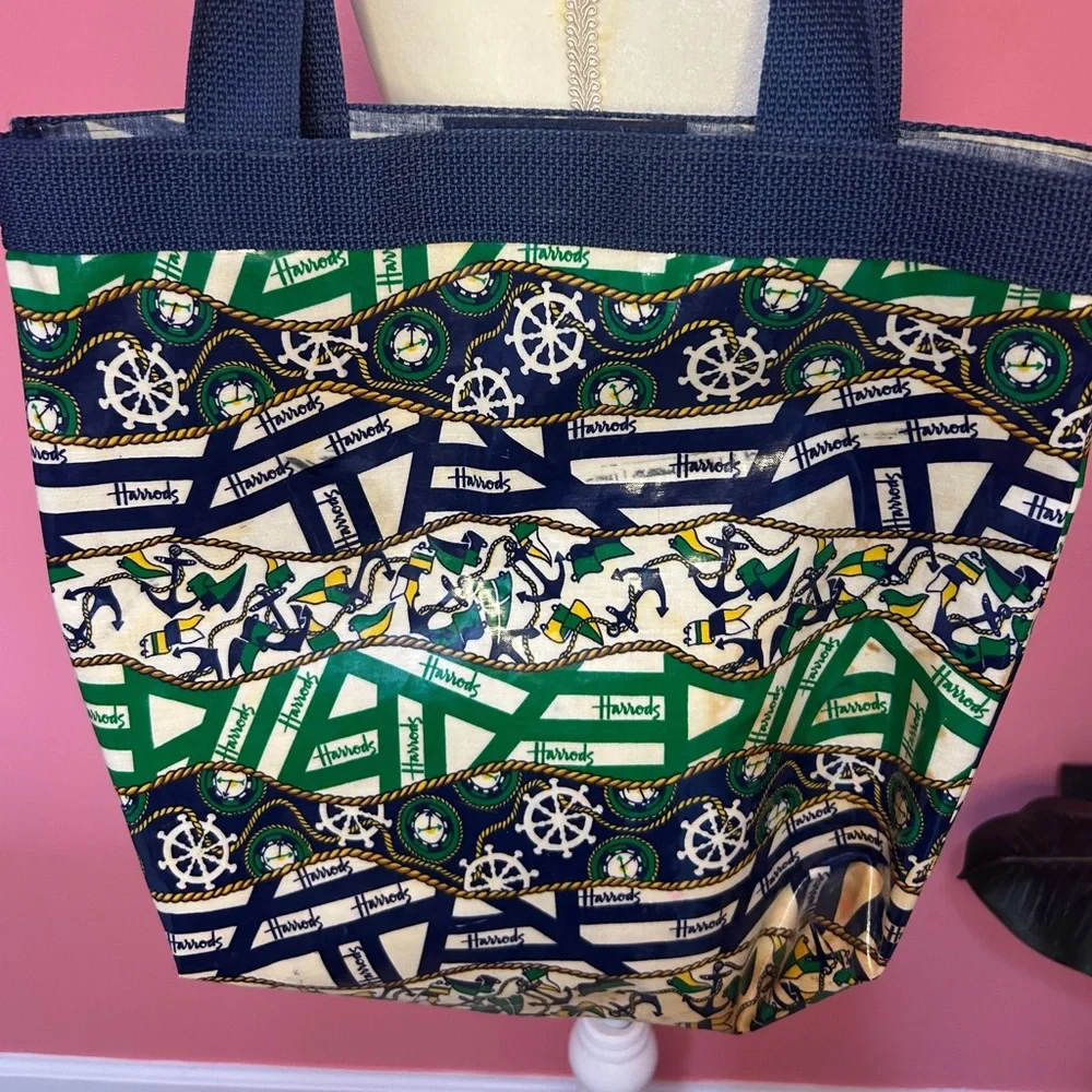 RARE FIND Vintage Harrods Knightsbridge sailing regatta laminated shopper tote